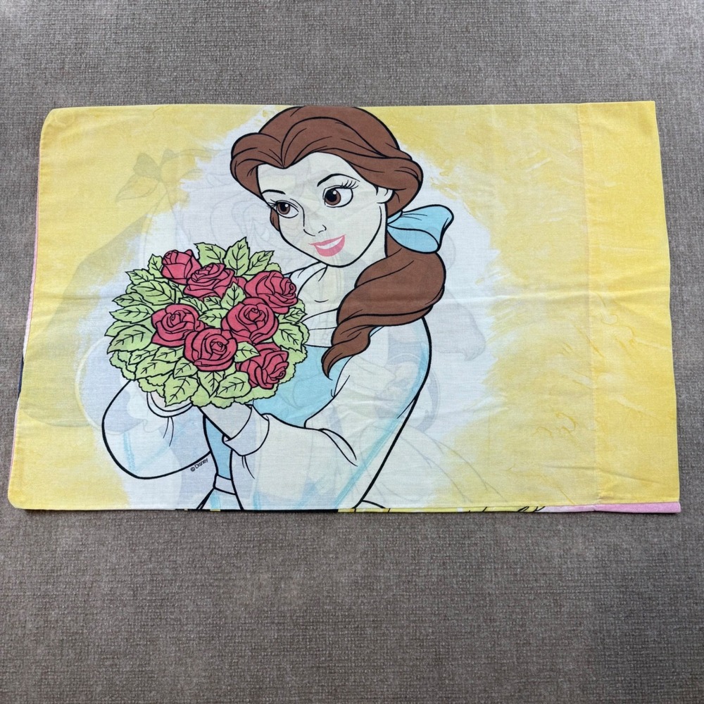 Vintage Disney Beauty and the Beast Pillowcase Belle 1992 Made in USA Standard